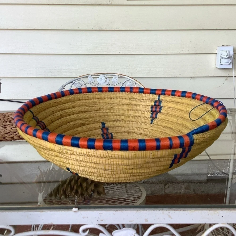 Bohemian Woven Yellow Decorated Bowl Basket Wall